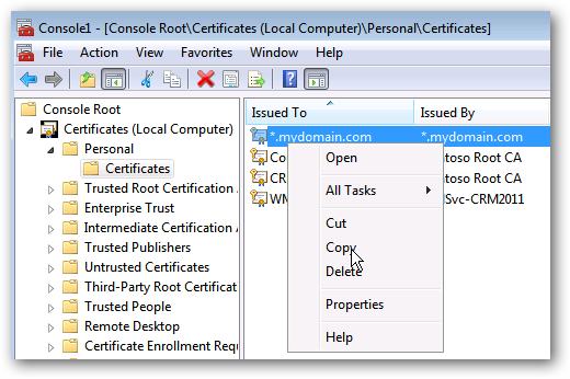 Копирование сертификата из Personal
