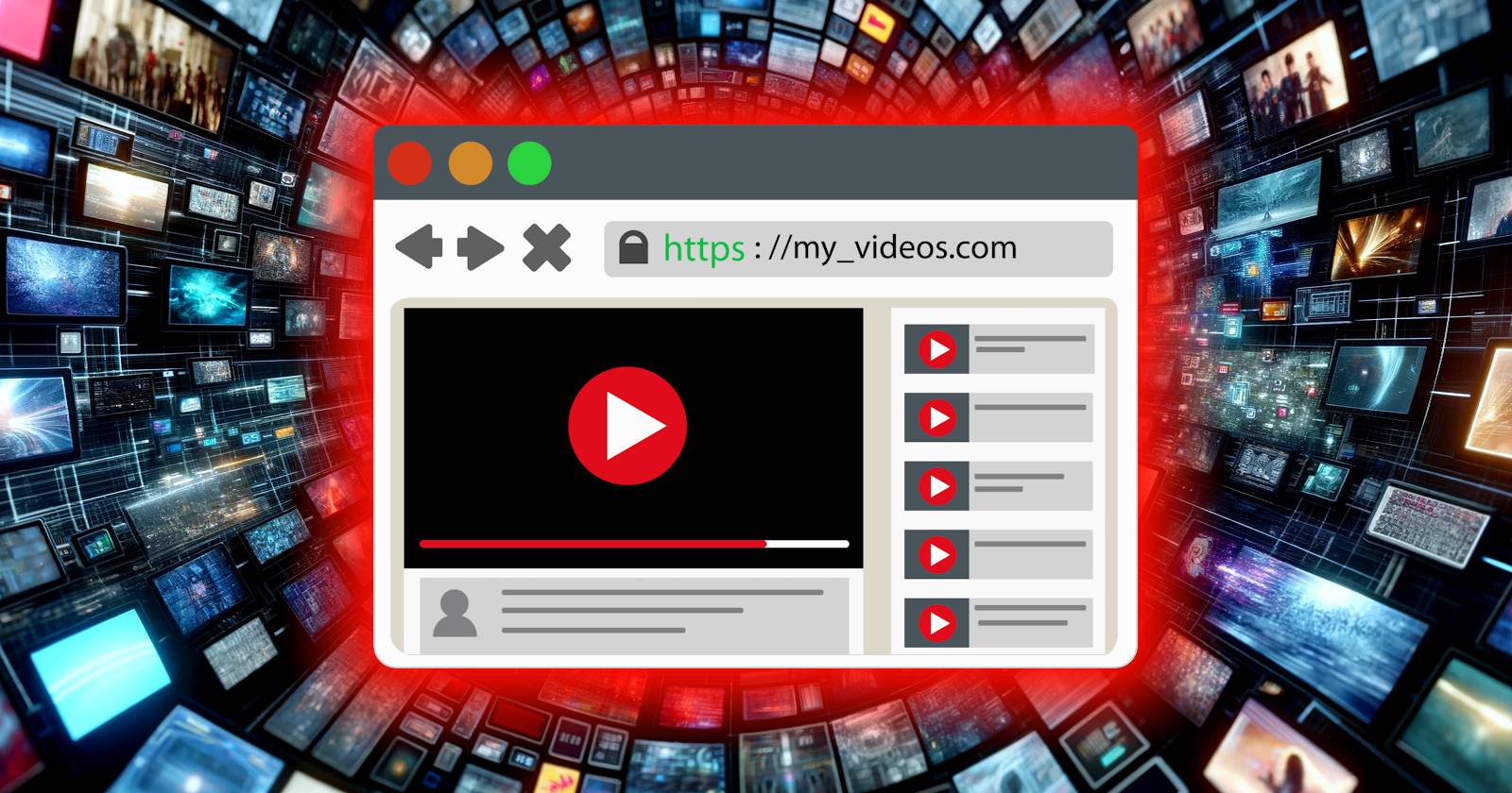 макет веб-браузера с загрузкой видео из интернета