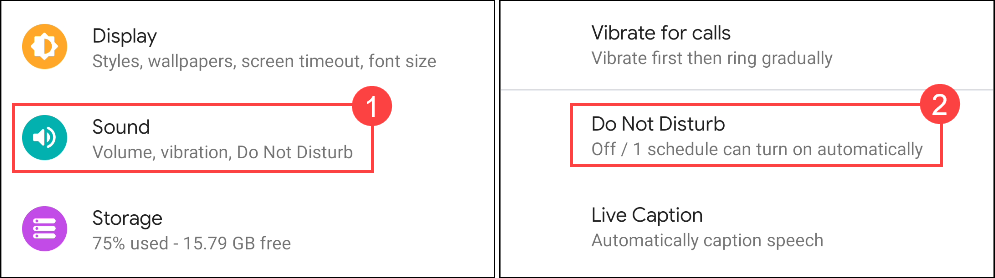 Настройки Звук и режим 'Не беспокоить' в Android