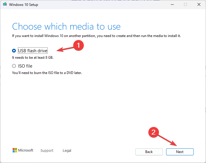 Выбор USB‑накопителя