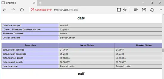 PHP info — настройки даты и времени