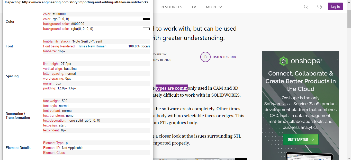 Плагин Font Finder показывает подробные параметры шрифта