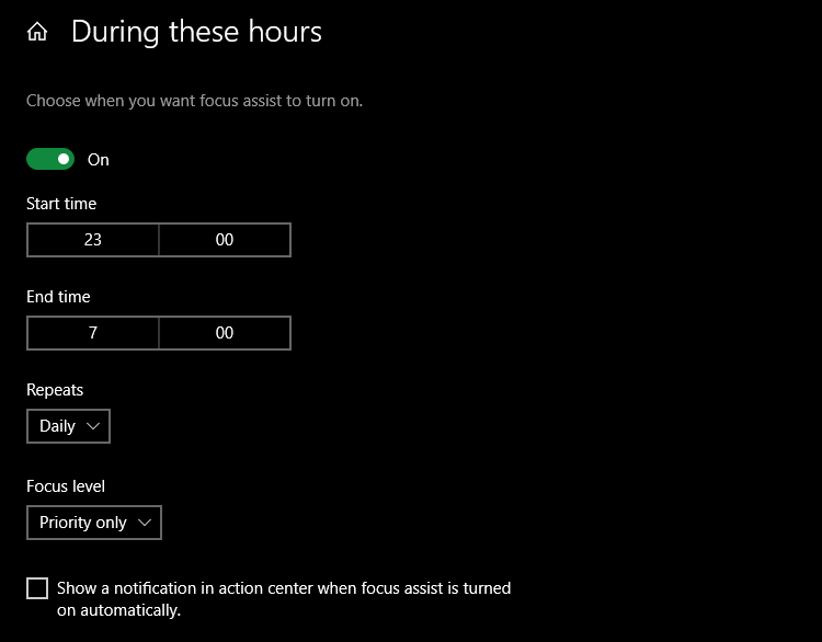 Правила по времени для Фокусировки