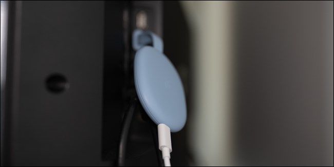 Chromecast with Google TV plugged in to an HDMI port