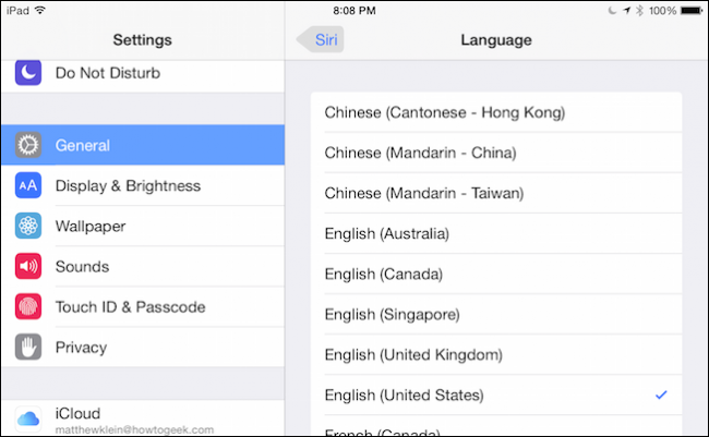 Список языков Siri