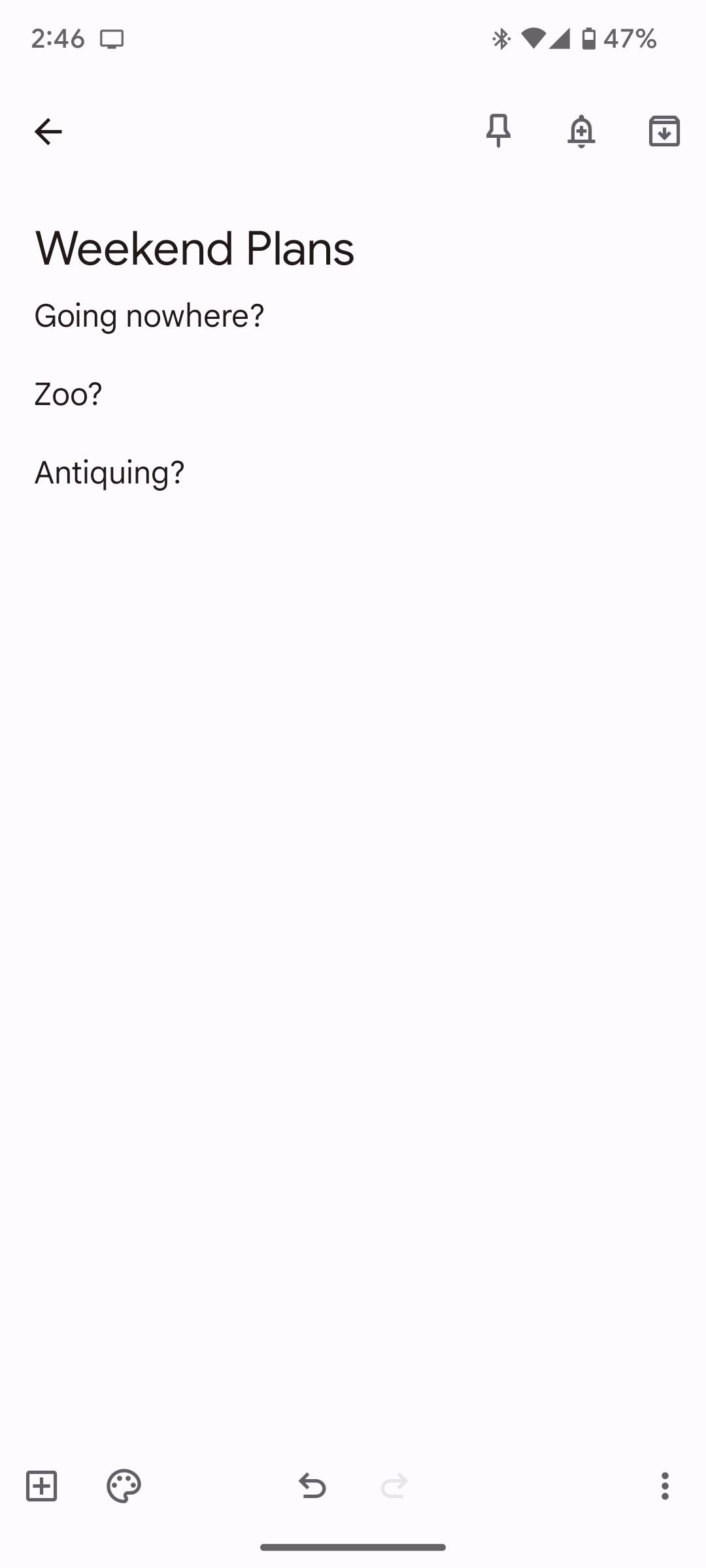 Пример заполненной заметки в Google Keep