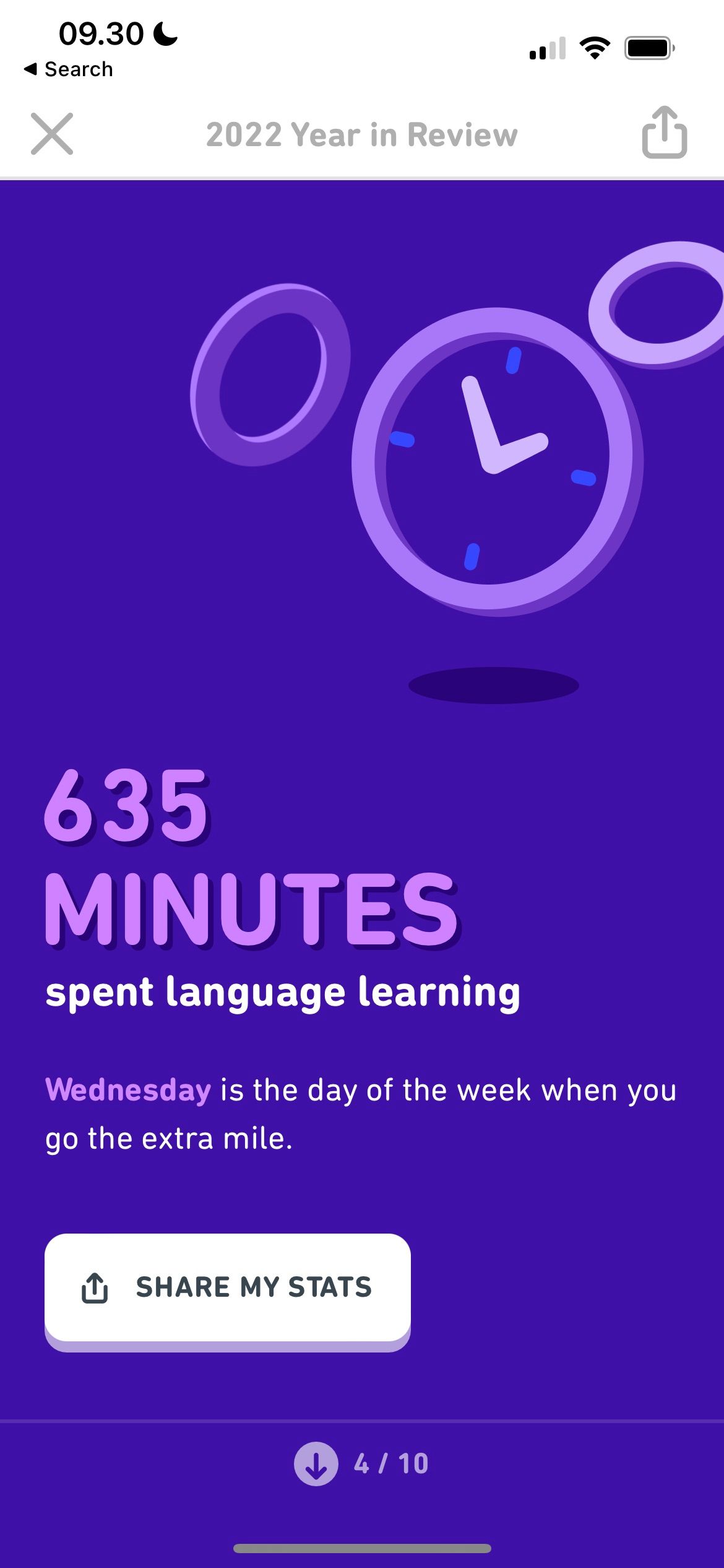 Скриншот количества минут в Duolingo
