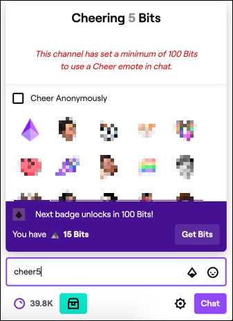 Команда cheer в чате Twitch, выделяющая сообщение донатера.