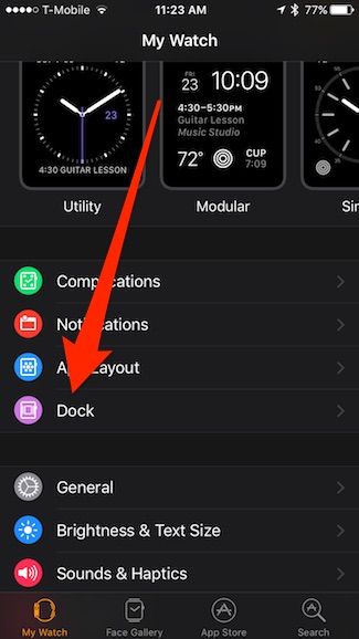 Настройка Дока через приложение Watch на iPhone