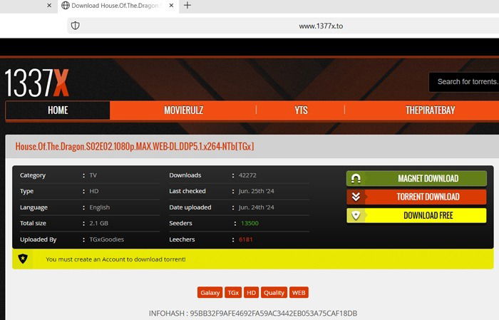 Скачивание magnet через DuckDuckGo в новой вкладке