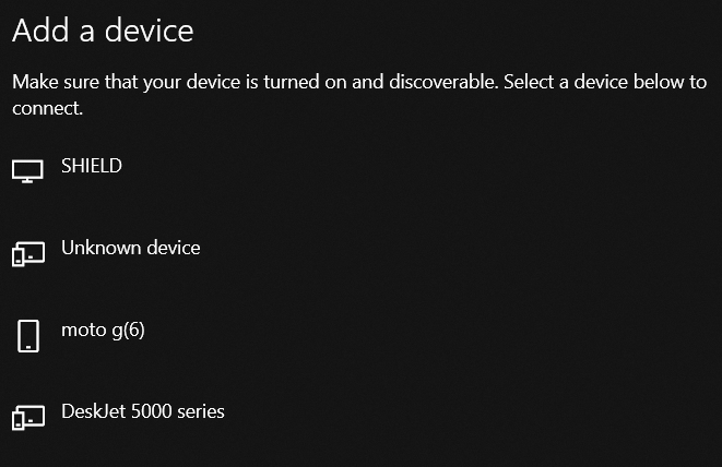 Включение Bluetooth через меню Settings в Windows 10