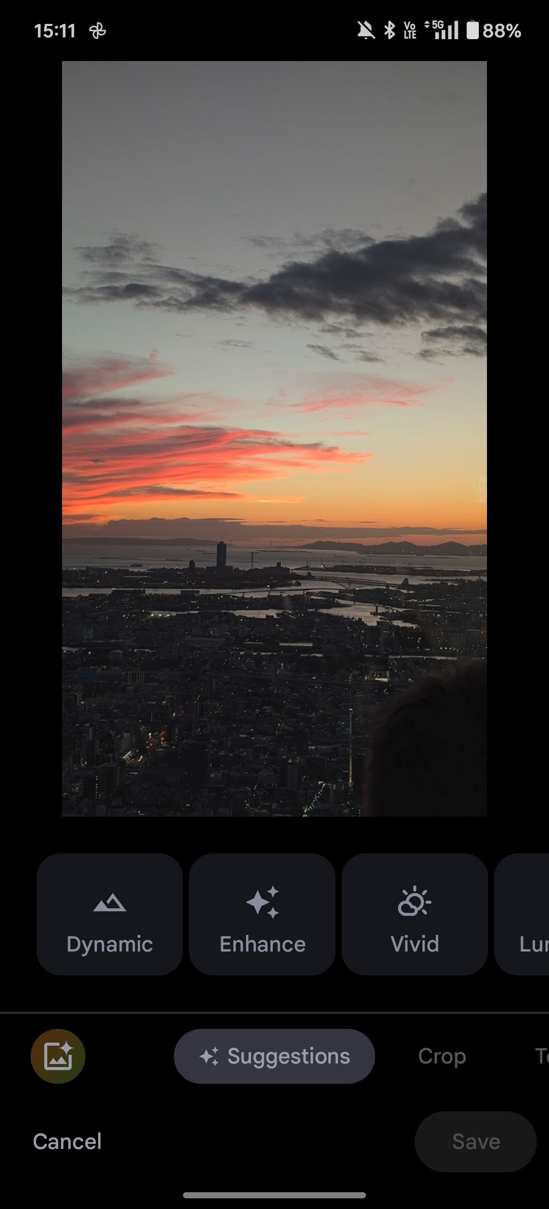 меню редактирования в Google Photos с активной вкладкой «Подсказки»
