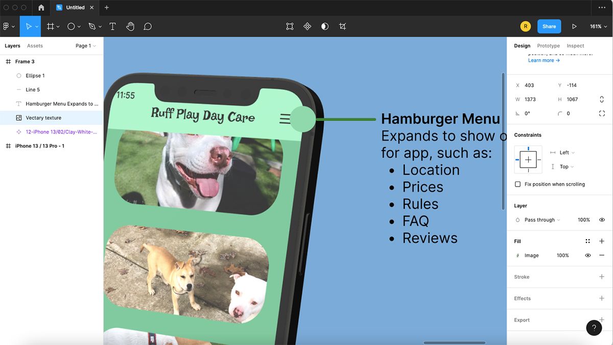 Приближённый вид зелёного круга рядом с горизонтальной линией в Figma.