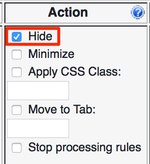 Опция действия Hide для фильтрации