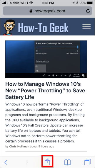 Экран iPhone с меню Поделиться и настройкой опций, включая Continue on PC