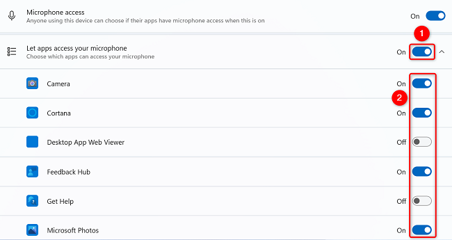 Измените настройки доступа к микрофону для приложений.