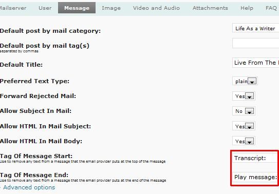 Настройки Message в Postie — фильтры для обрезки лишнего текста