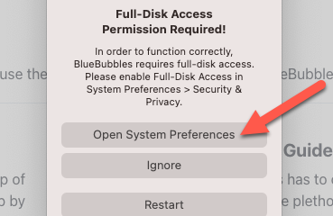 Откройте настройки системной безопасности для предоставления Full Disk Access