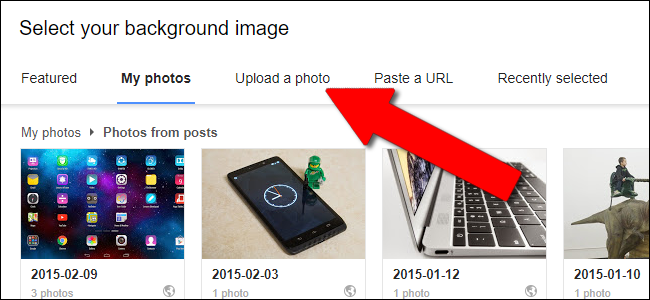 Выбор и загрузка изображения для фоновой темы Gmail