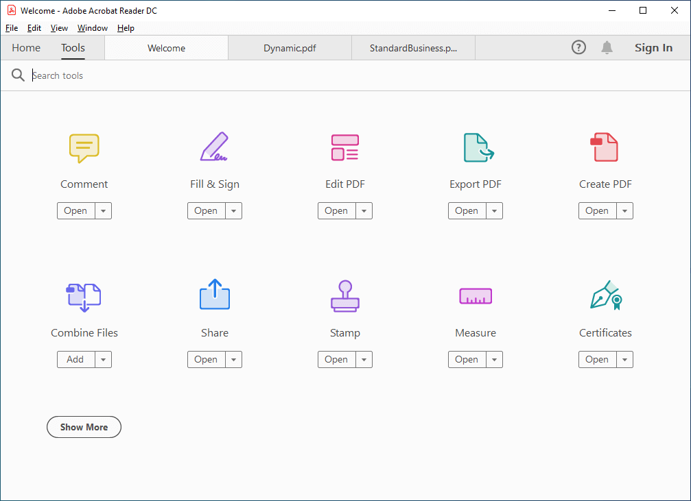 Adobe Acrobat Reader DC tools