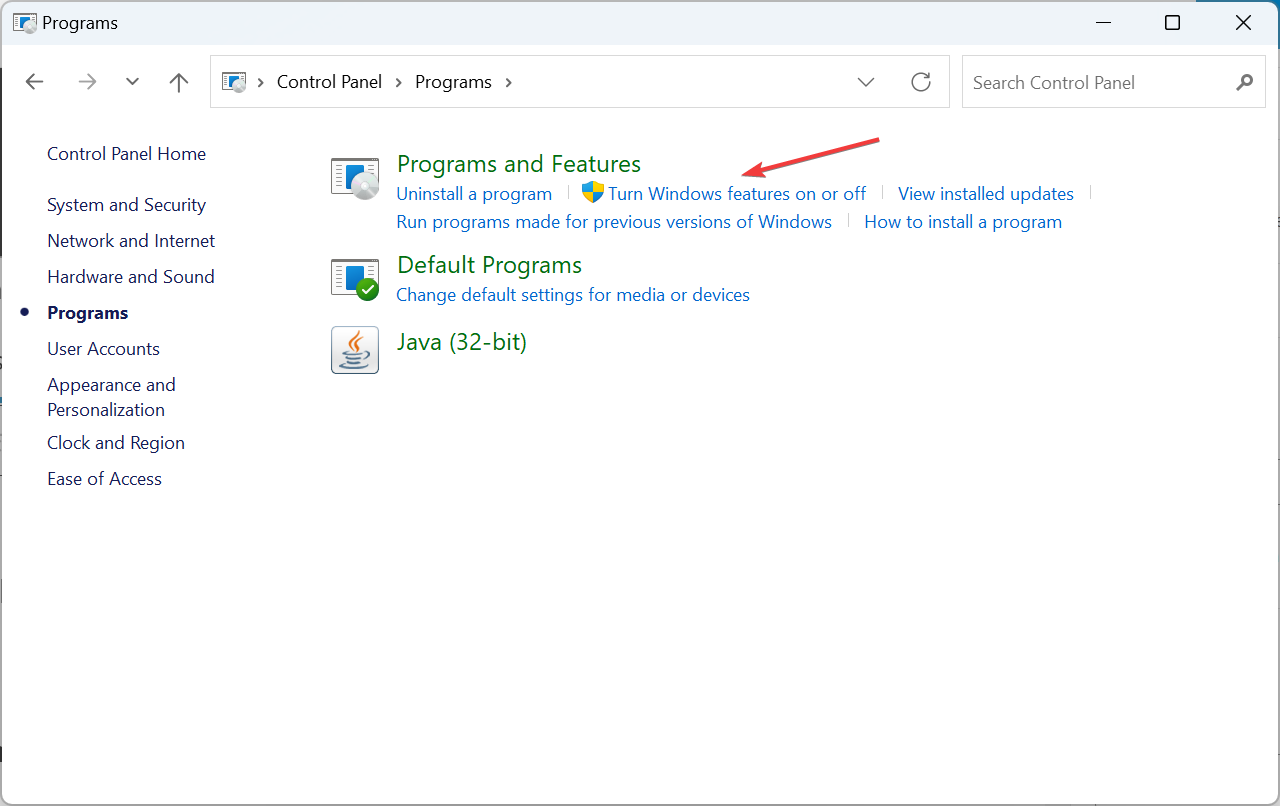 Окно 'Включение или отключение компонентов Windows'
