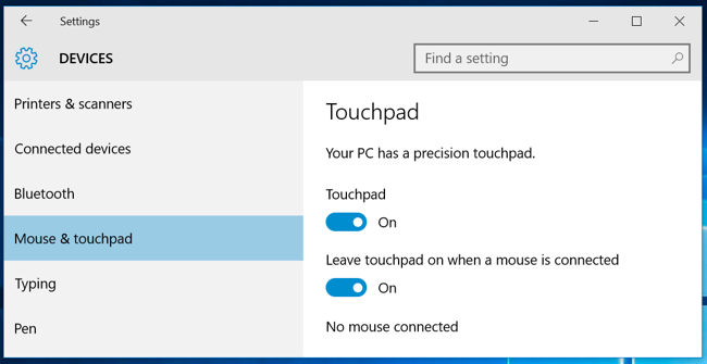 Скриншот настроек Windows — информация о точном тачпаде