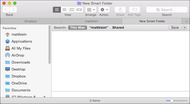 Новая вкладка Finder для создания умной папки