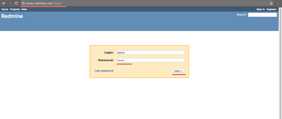 Страница входа Redmine с полями логин и пароль