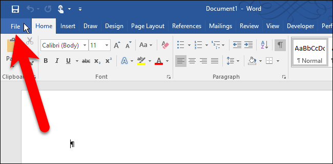 Нажатие вкладки Файл в Word (Office 2013/2016)