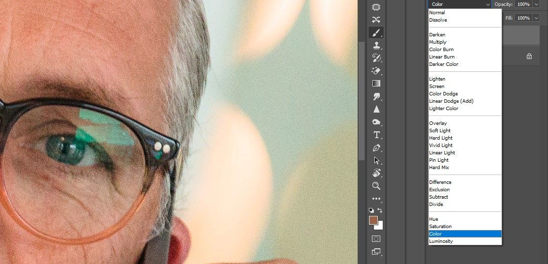 Выбор режима наложения Color