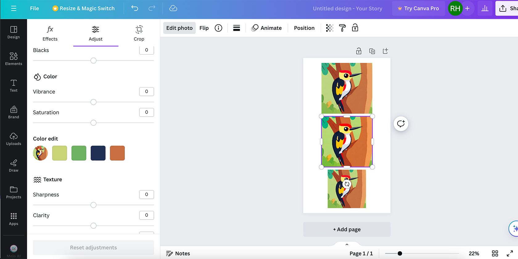 Инструменты Color Edit в Canva