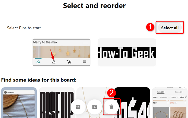 Удаление нескольких пинов с доски.