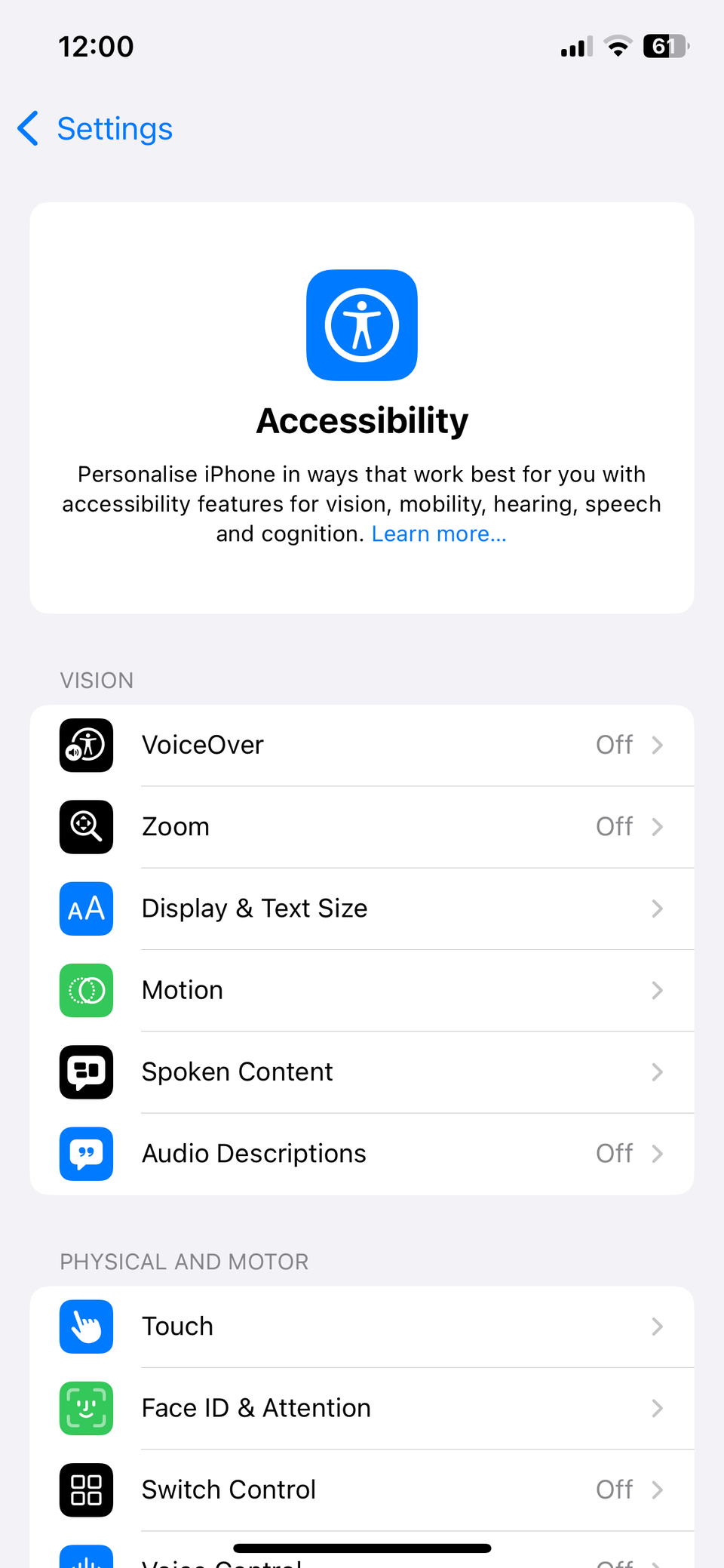 Accessibility menu on iPhone