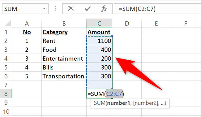 Нажмите Enter, чтобы увидеть результат AutoSum