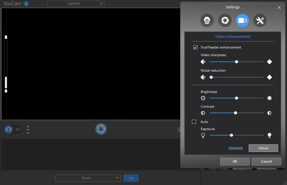 Панель настроек YouCam с возможностью регулировки видео