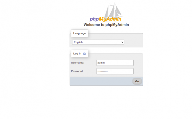 Страница входа phpMyAdmin