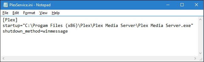 Пример конфигурации SrvStart для Plex