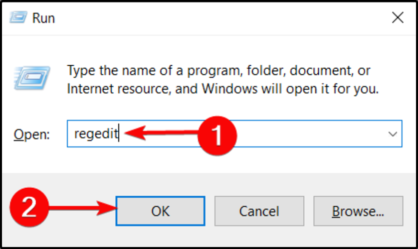 Окно запуска regedit