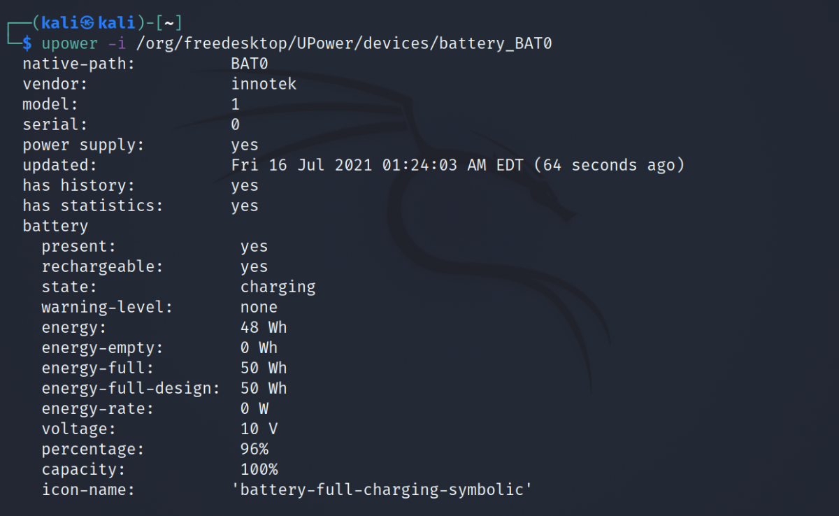 информация о батарее из upower