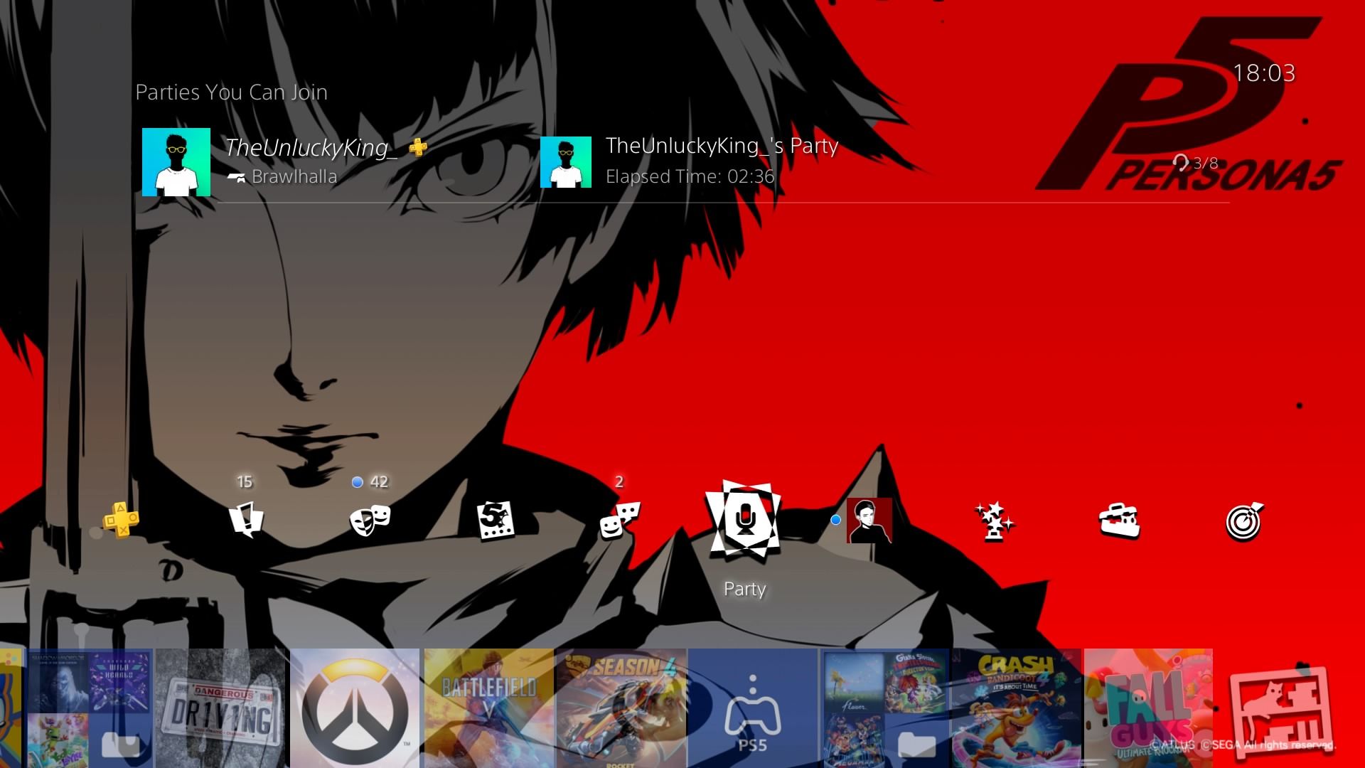 Выбор опции Party на PS4