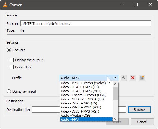 Выбор аудио профиля в VLC