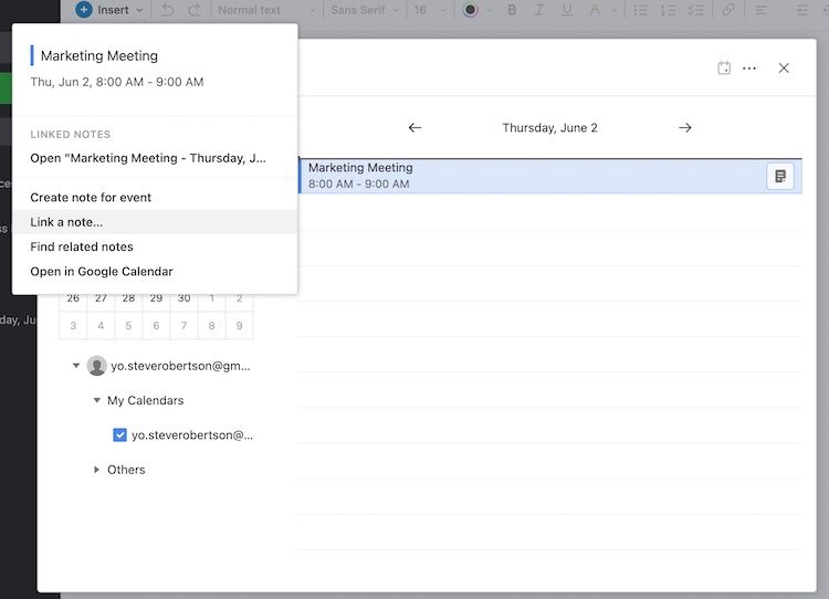 Скриншот: как связать заметки и файлы с заметкой о встрече