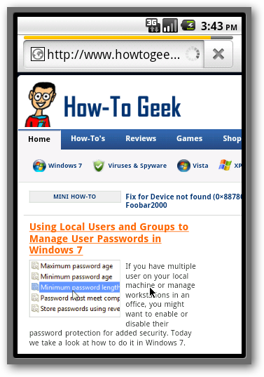 Браузер в эмуляторе отображает сайты как в телефоне
