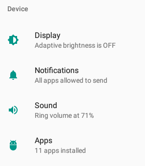 Settings categories in the Settings app