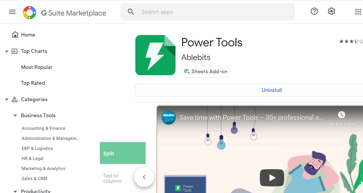 Страница дополнения Power Tools в G Suite Marketplace