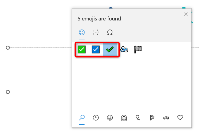 Найдите и выберите эмодзи с галочкой.