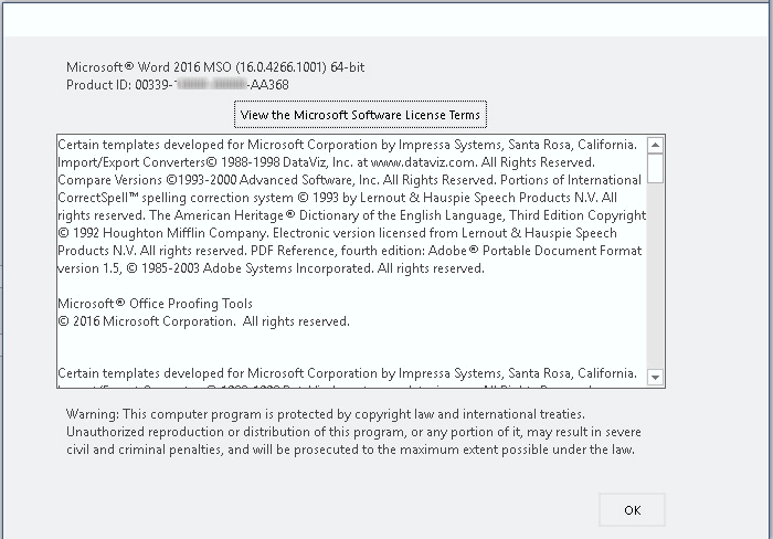 Идентификатор продукта Microsoft Word/Office