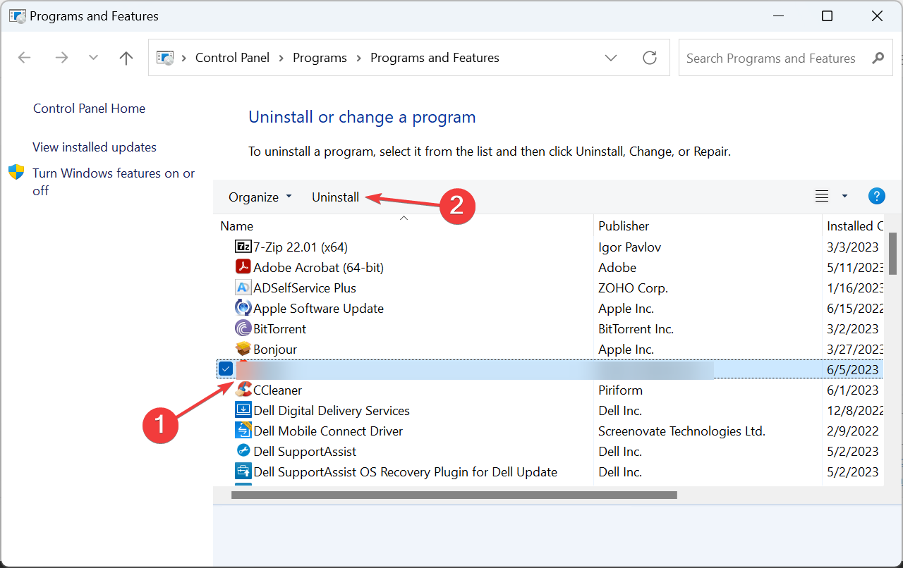 Диалог удаления программы