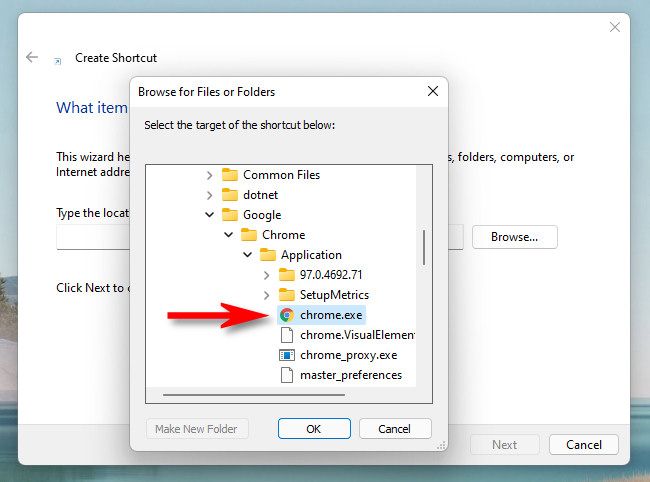 Выберите chrome.exe и нажмите «ОК».