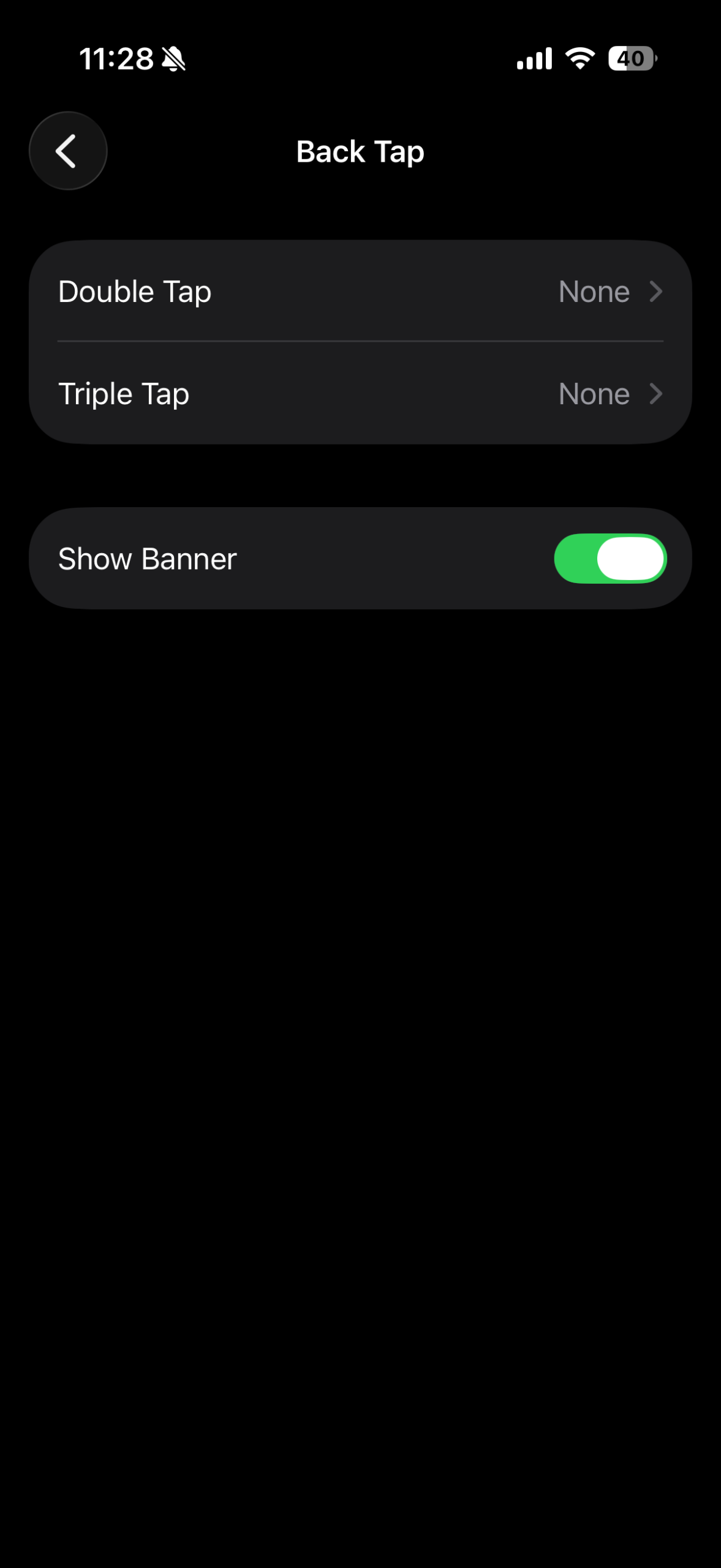 Экран настройки Back Tap в iPhone